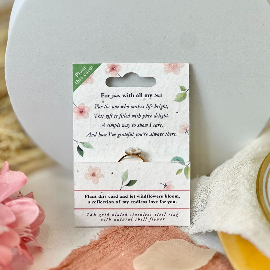Sustainable Jewellery on Plantable Seed Cards - Blushing Blooms - Ring
