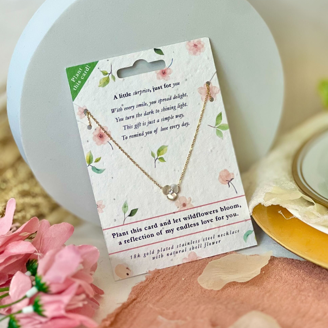 Sustainable Jewellery on Plantable Seed Cards Blushing Blooms Necklace