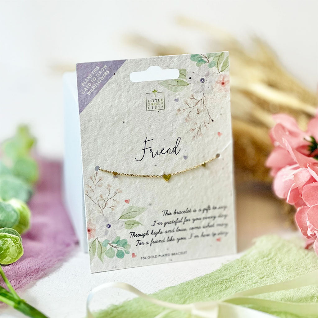 Friendship Bracelets - 18k Gold bracelet in Plantable Card - Friend