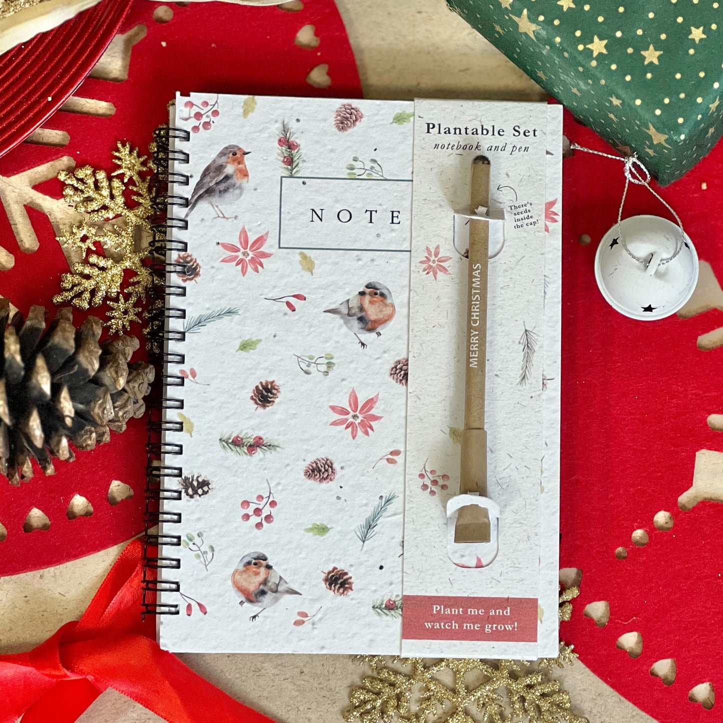 Notebook & Pen Set - Christmas Robins