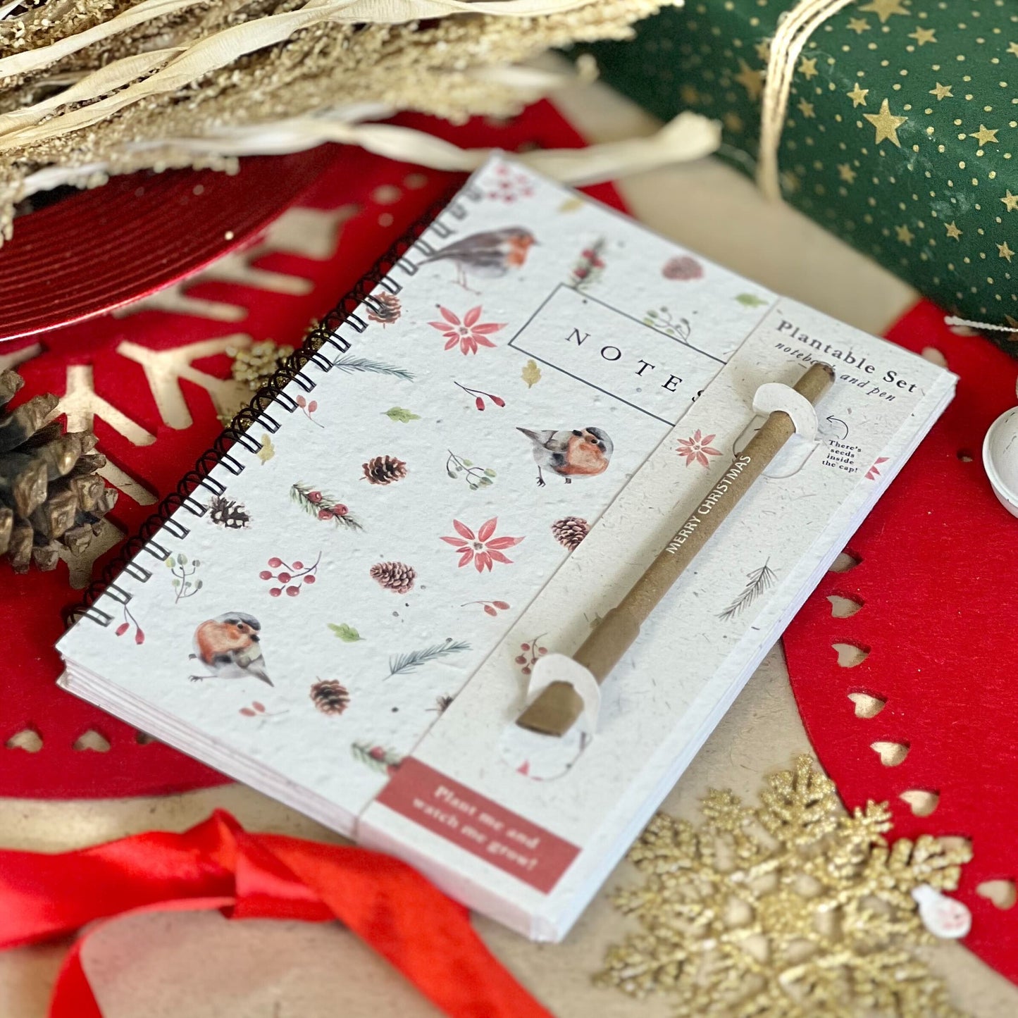 Notebook & Pen Set - Christmas Robins