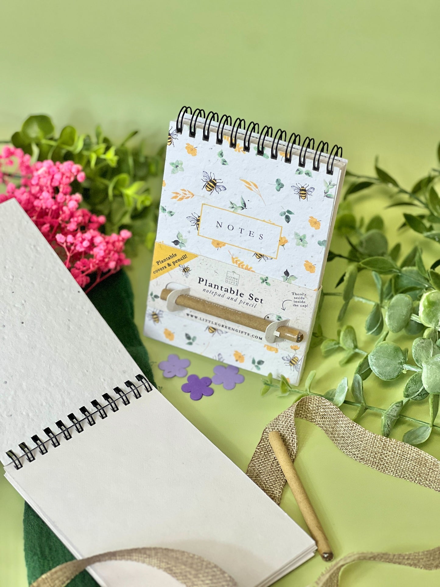 Eco-friendly Mini Plantable Notepad & Pencil Set - Bees & Blossoms