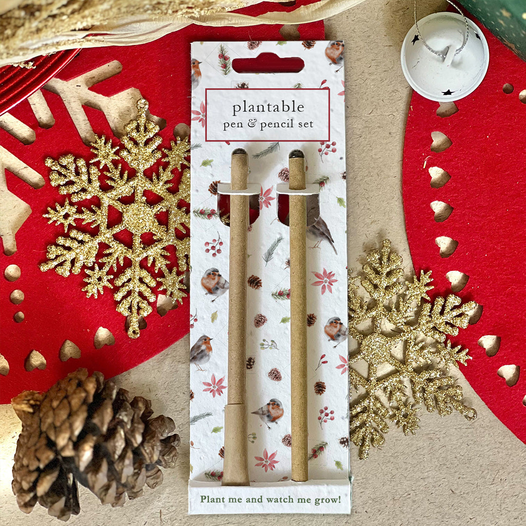Pen & Pencil Set - Christmas Robins