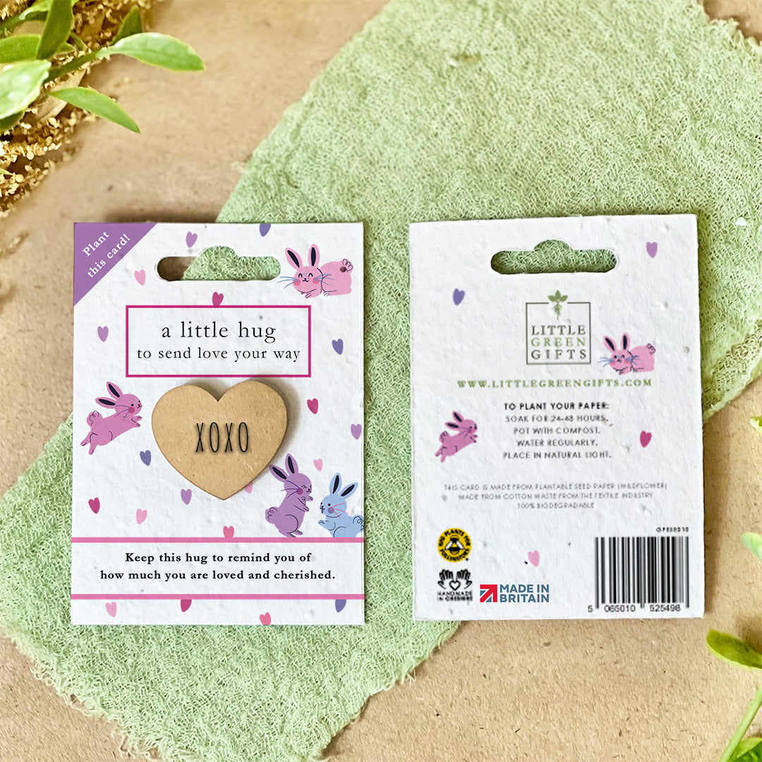 Pocket Hug โ Love Bunnies on a seed paper backing card, plant to grow wildflowers โ unique eco-friendly gifts