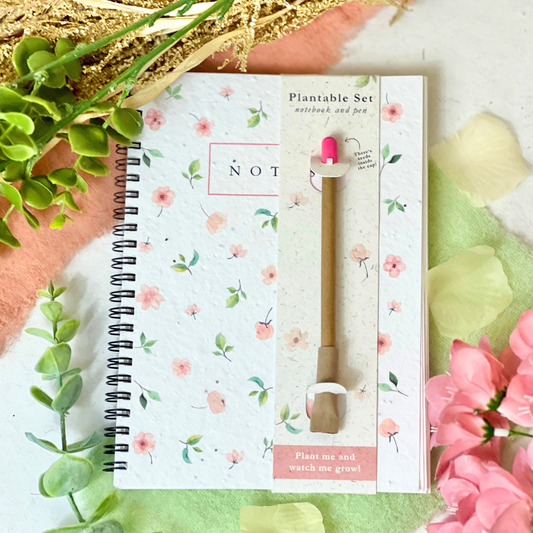 Eco-friendly Notebook & Pen Set - Blushing Blooms