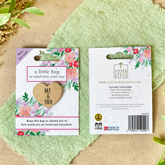 Pocket Hug on seed paper backing card, grow wildflowers – unique eco-friendly gifts