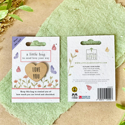 ocket Hug – Give Me Butterflies on a seed paper backing card, plant to grow wildflowers – unique eco-friendly gifts