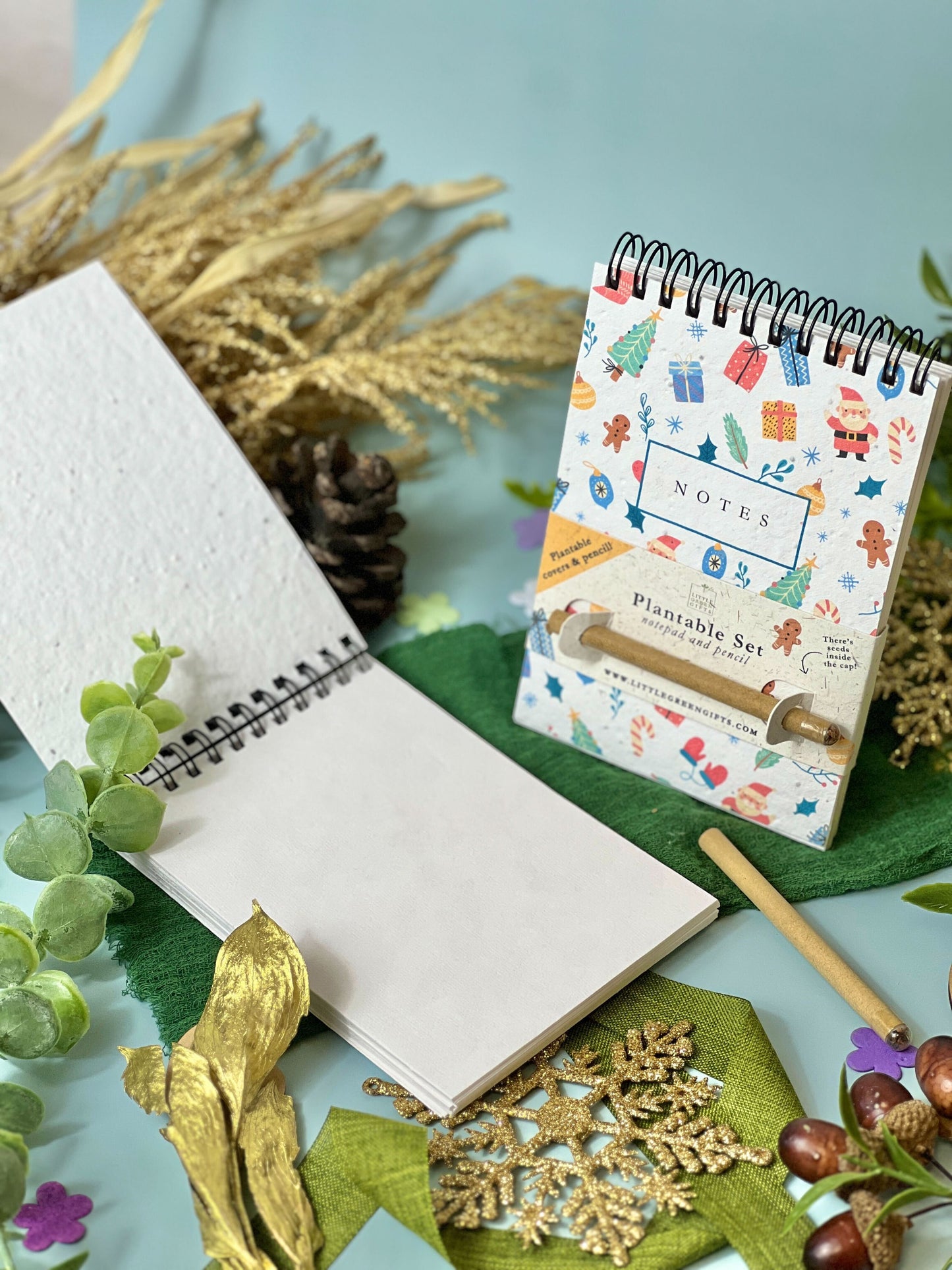 Eco-friendly Mini Plantable Notepad & Pencil Set - Christmas Cheer