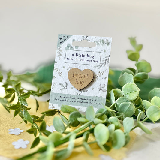 Pocket Hug – Eucalyptus Embrace on a seed paper backing card, plant to grow wildflowers – unique eco-friendly gifts