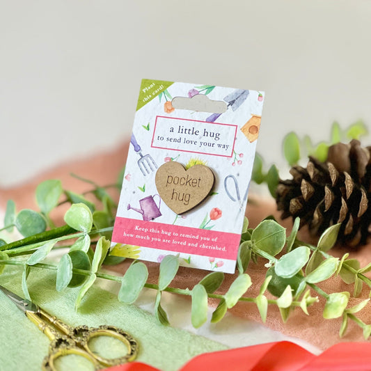 Pocket Hug – Gardening Glee on a seed paper backing card, plant to grow wildflowers – unique eco-friendly gifts