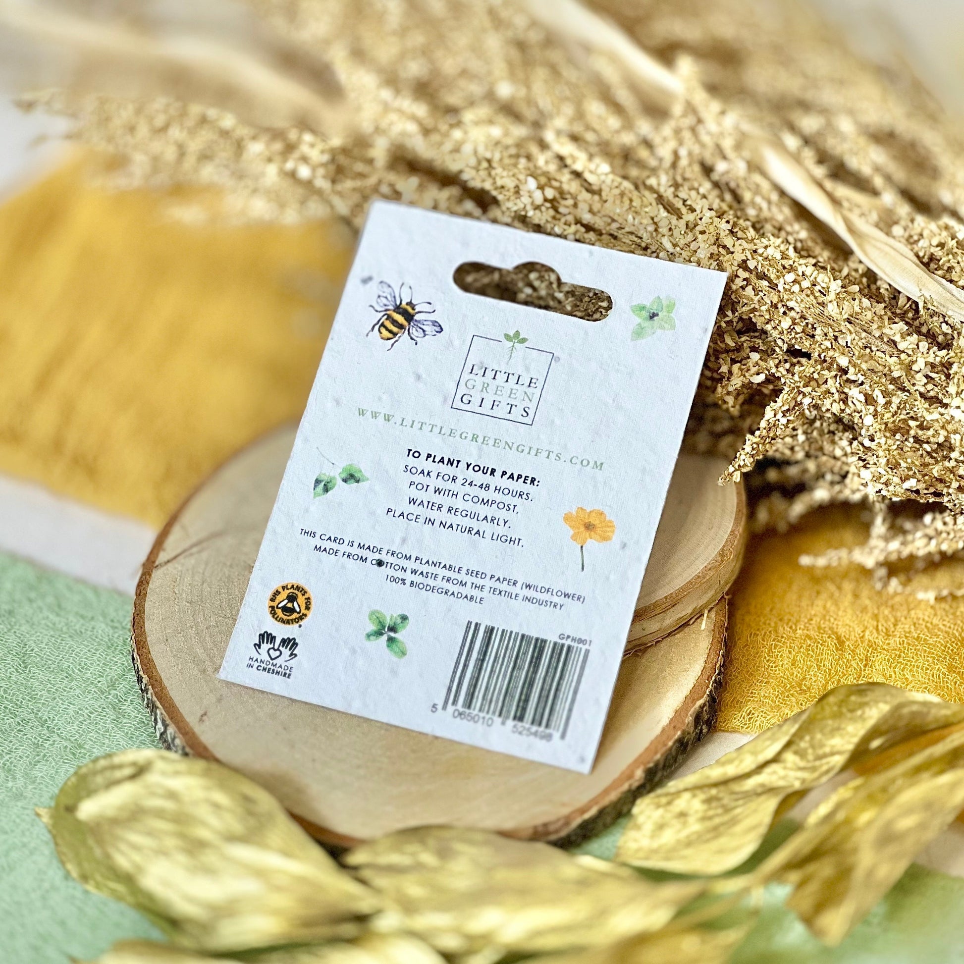 Pocket Hug – Bees & Blossoms on a seed paper backing card, plant to grow wildflowers – unique eco-friendly gifts