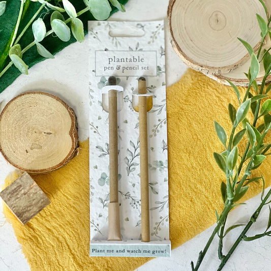 Eco-Friendly Gifts Plantable Pen & Pencil Set in Seed Paper Packaging