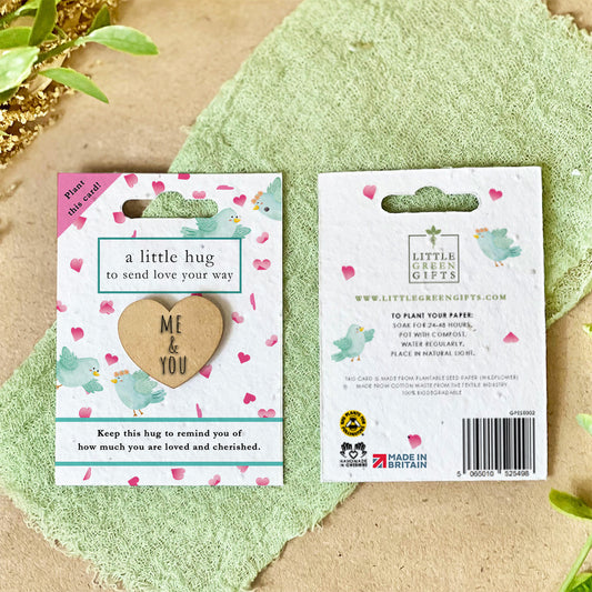 Pocket Hug – Love Birds on a seed paper backing card, plant to grow wildflowers – unique eco-friendly gifts