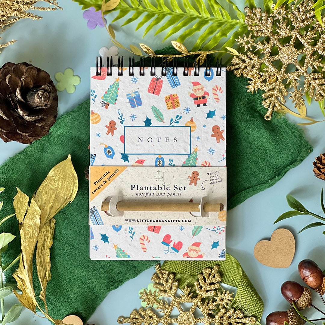 Eco-friendly Mini Plantable Notepad & Pencil Set - Christmas Cheer