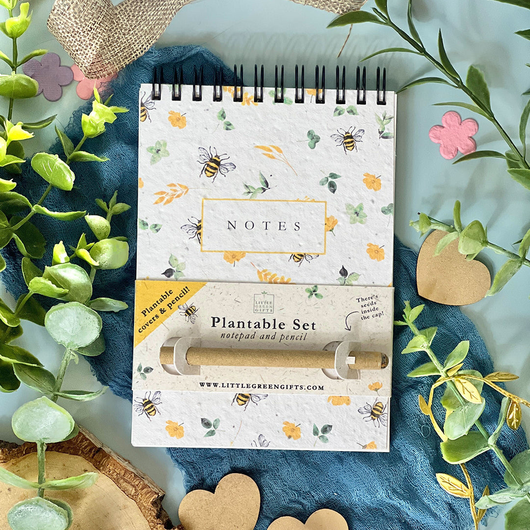 Eco-friendly Mini Plantable Notepad & Pencil Set - Bees & Blossoms
