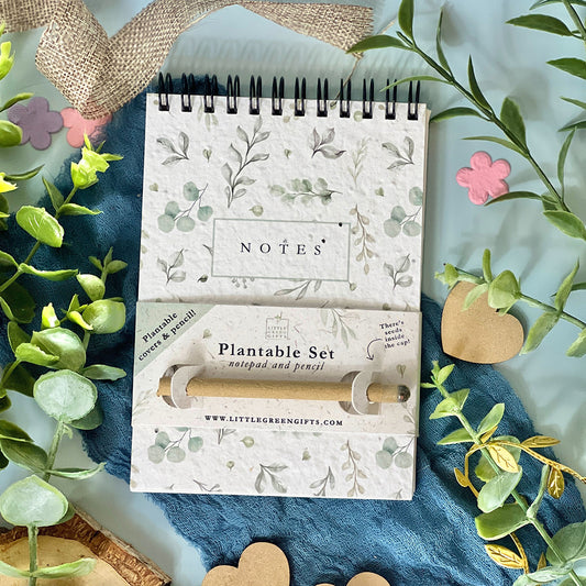 Eco-friendly Mini Plantable Notepad & Pencil Set - Eucalyptus Embrace