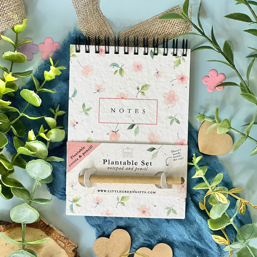 Eco-friendly Mini Plantable Notepad & Pencil Set - Blushing Blooms