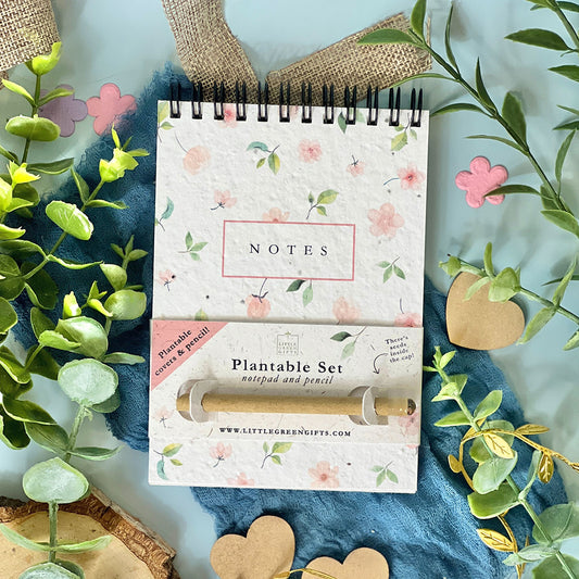 Eco-friendly Mini Plantable Notepad & Pencil Set - Blushing Blooms