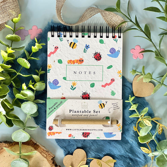 Eco-friendly Mini Plantable Notepad & Pencil Set - Bug Bonanza