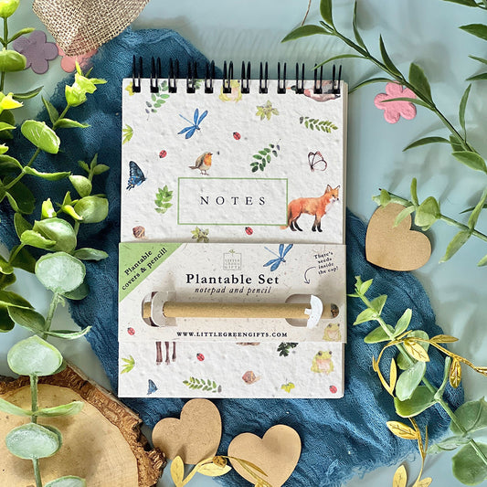 Eco-friendly Mini Plantable Notepad & Pencil Set - Woodland Wonders