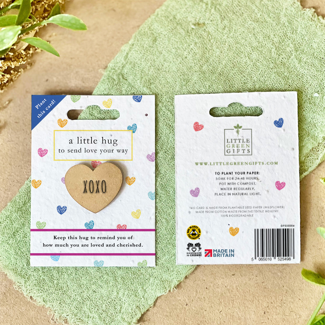 Pocket Hug – Rainbow Hearts on a seed paper backing card, plant to grow wildflowers – unique eco-friendly gifts