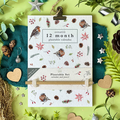 Plantable Versatile Calendar - Christmas Robins